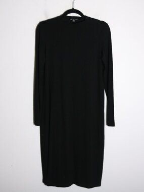 Eileen Fisher Stretch Jersey Mock Neck Midi Dress Womens XS Black Lagenlook Boho